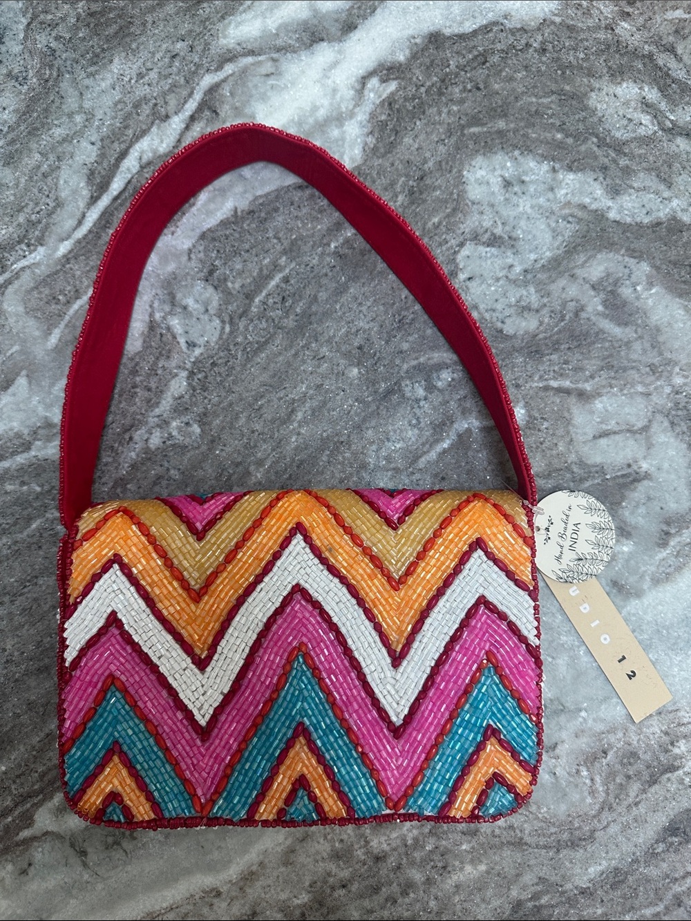 NWT Studio 12 Beaded Chevron Colorful Handbag made in India